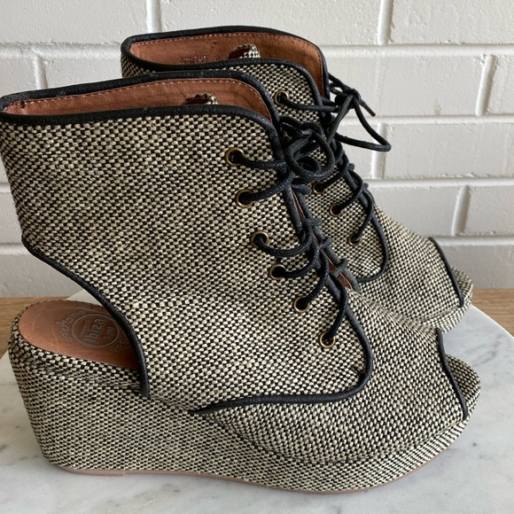 JEFFREY CAMPBELL Handmade IBIZA LAST Platform Ankle Booties Lace-Ups Size 8 - Picture 1 of 17